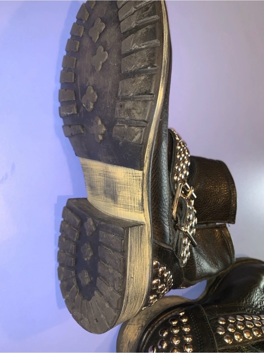 Steve Madden "Fraankie" Black Studded Leather Moto Boots - Picture 5 of 7
